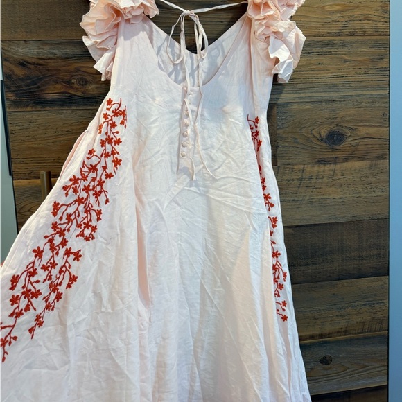 Fanm Mon Peach Floral Maxi Dress with Ruffle Sleeves - Picture 13 of 16